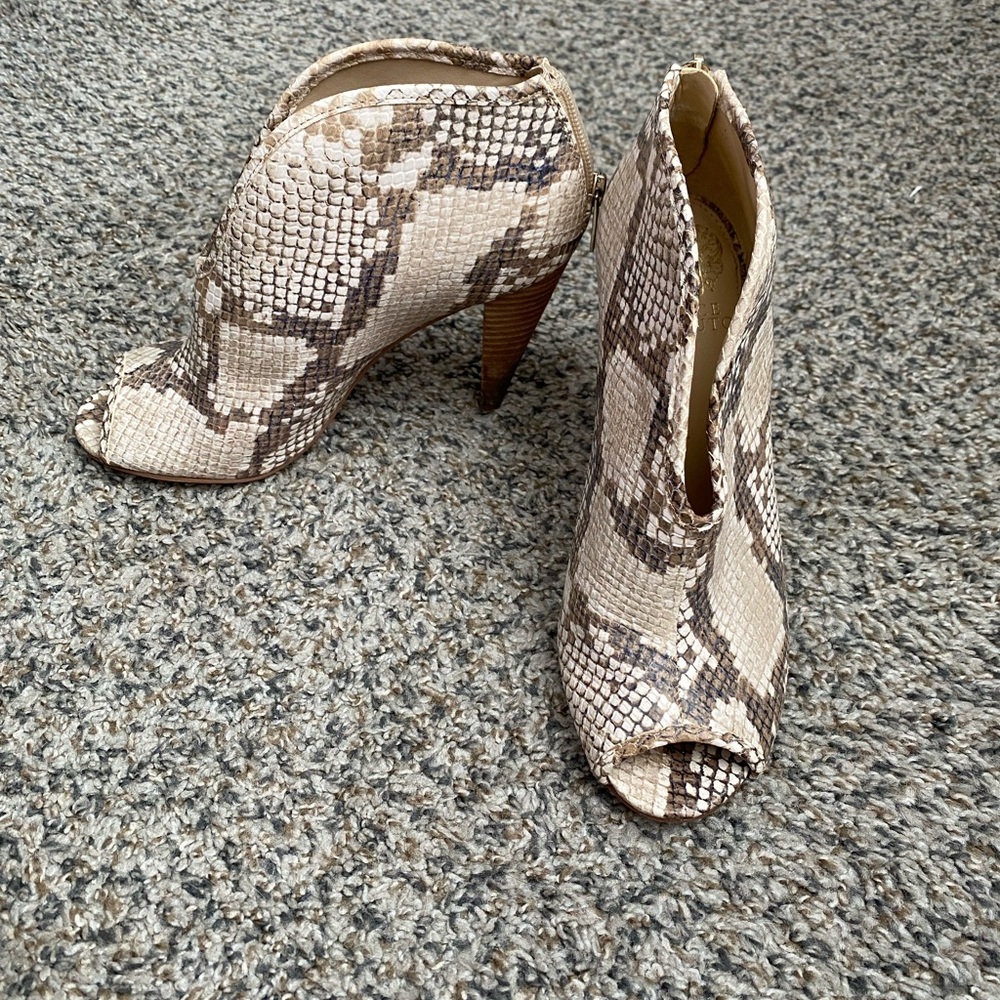 Vince Camuto Snakeskin Peep-Toe Heels